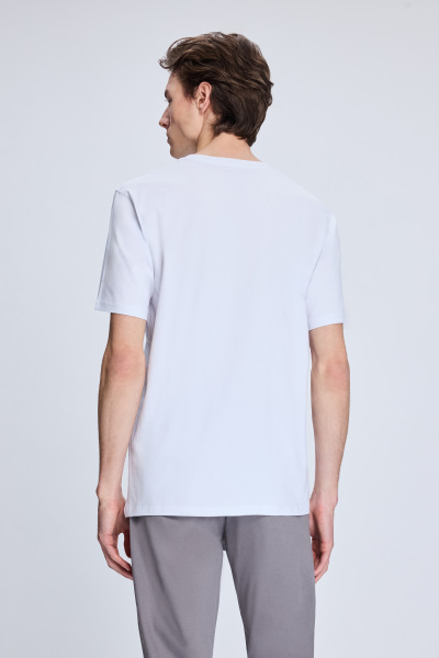 Beyaz Regular Fit Bisiklet Yaka Pamuklu Tişört - 5