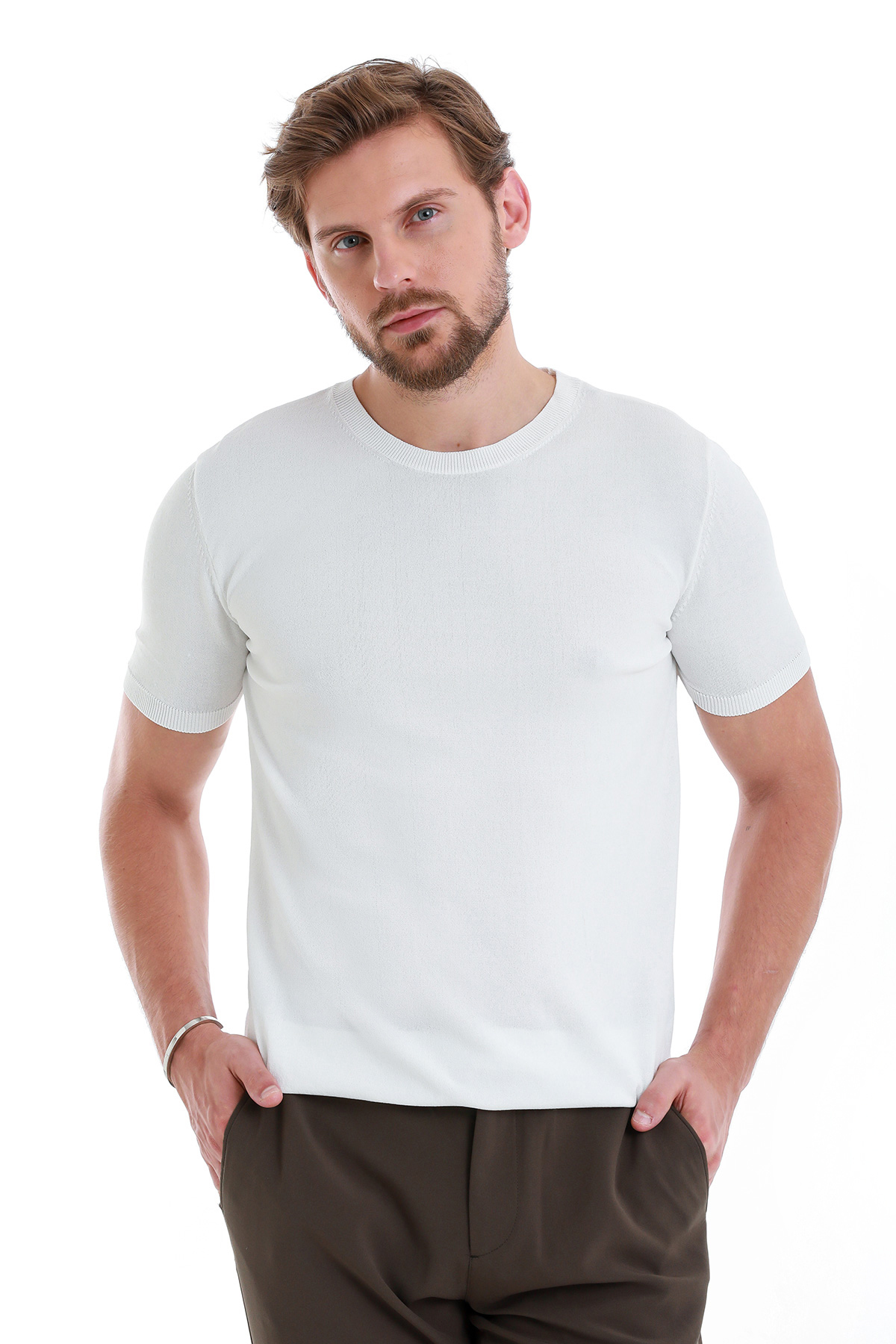 Beyaz Regular Fit Bisiklet Yaka Rayon Tişört - 1
