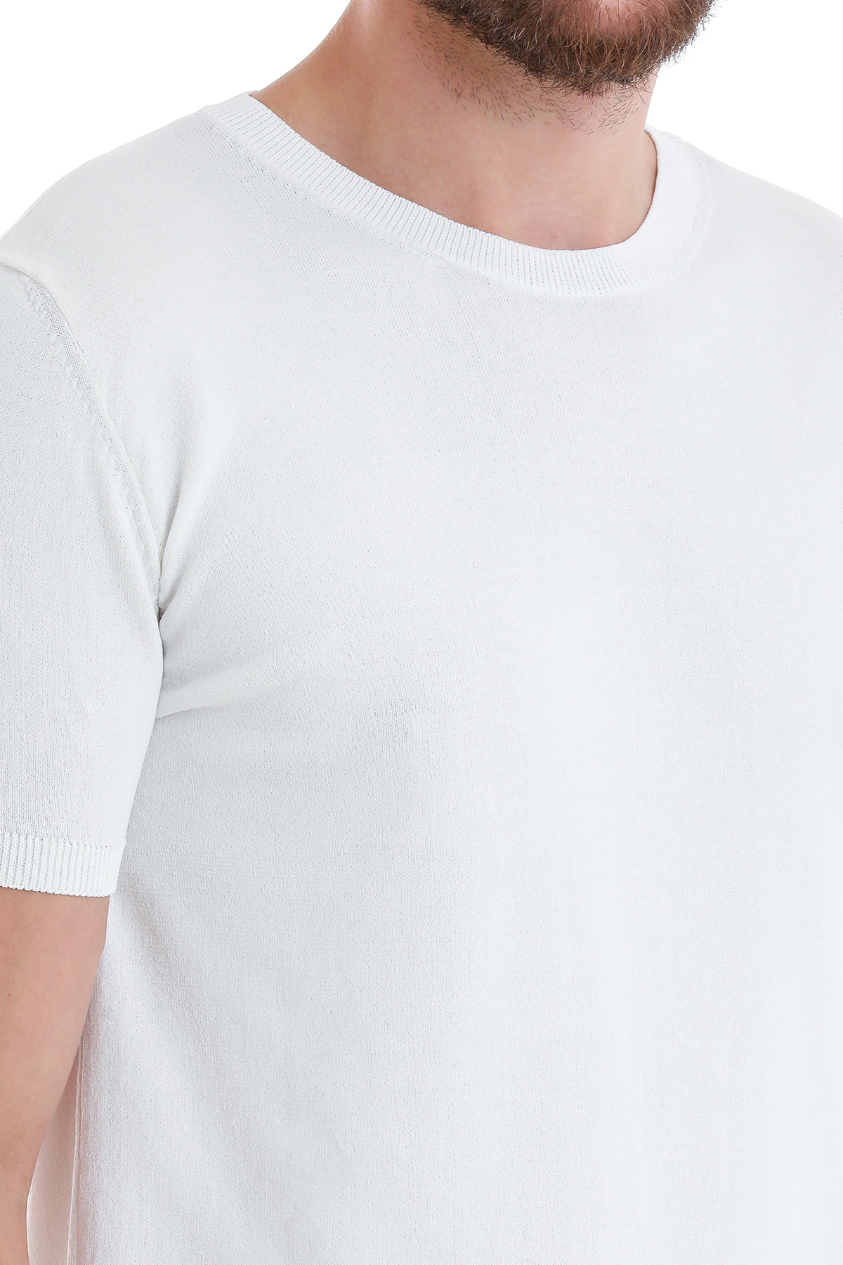 Beyaz Regular Fit Bisiklet Yaka Rayon Tişört - 4