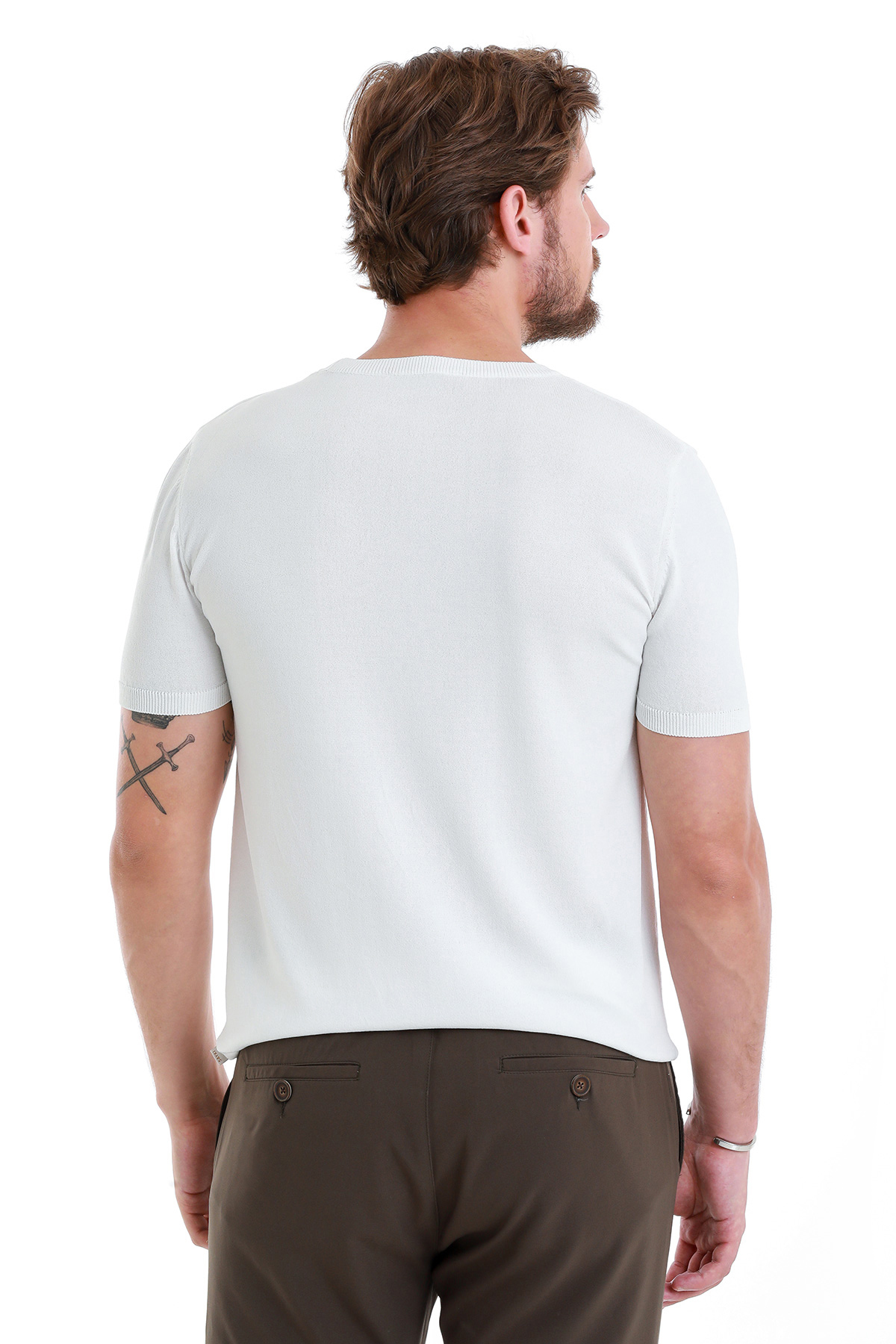 Beyaz Regular Fit Bisiklet Yaka Rayon Tişört - 5