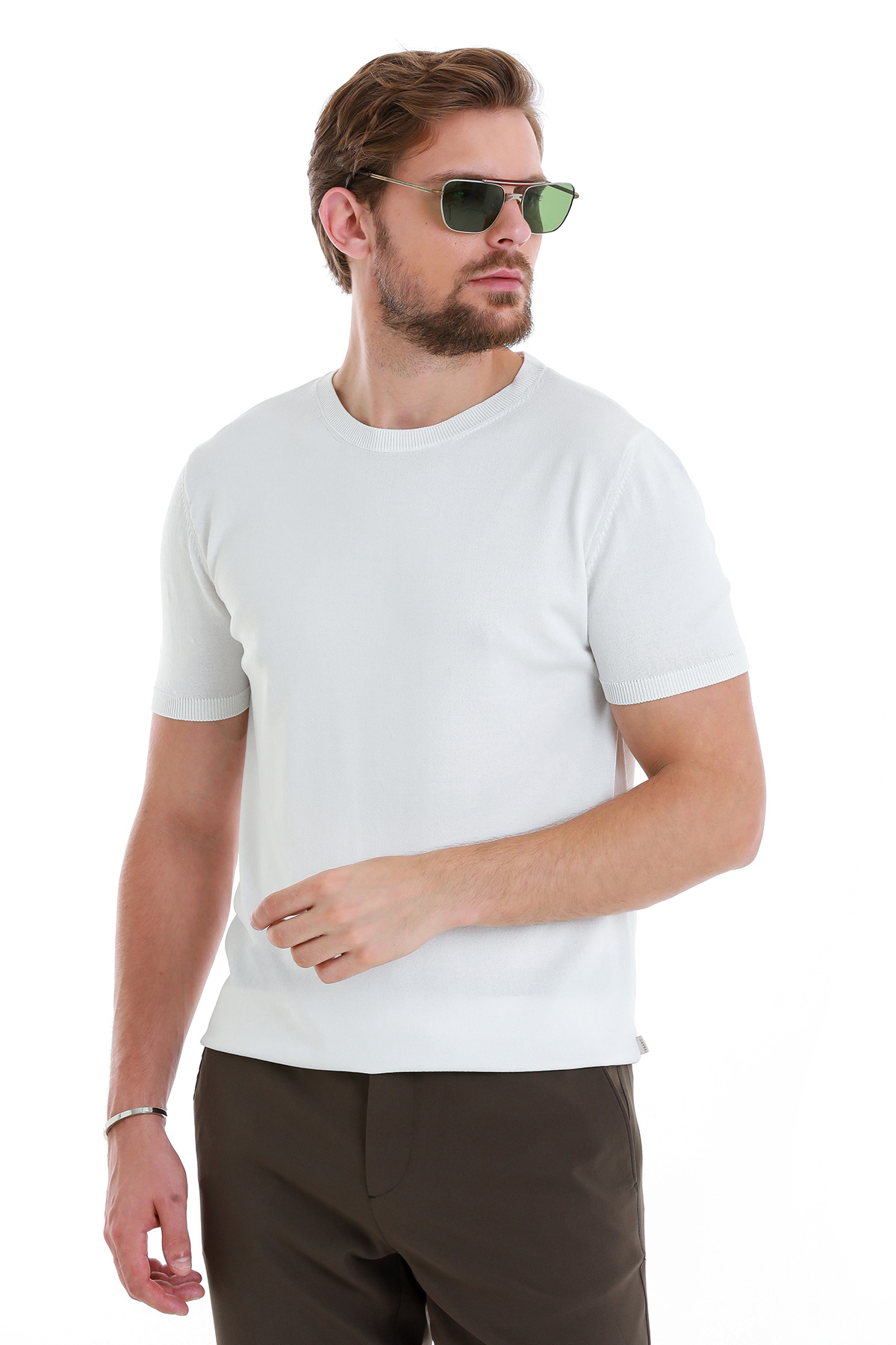Beyaz Regular Fit Bisiklet Yaka Rayon Tişört - 6