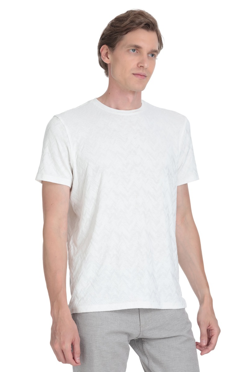 Beyaz Regular Fit Bisiklet Yaka Tişört - Hatemoğlu