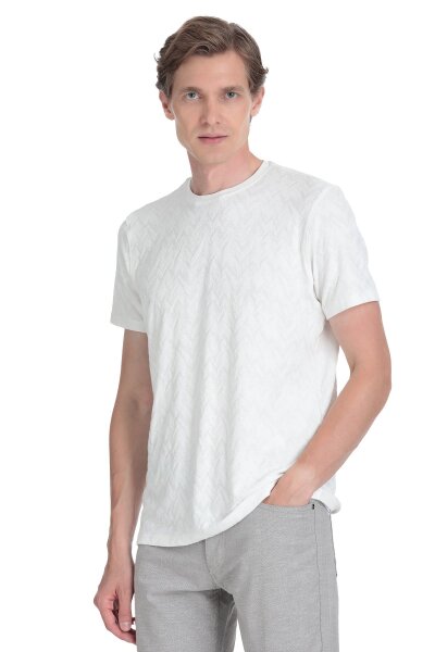 Beyaz Regular Fit Bisiklet Yaka Tişört - 3