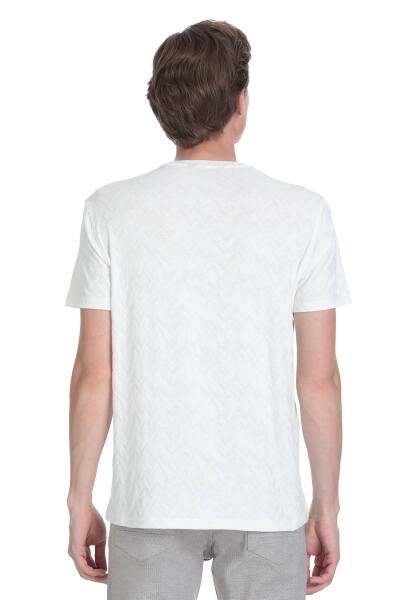 Beyaz Regular Fit Bisiklet Yaka Tişört - 5