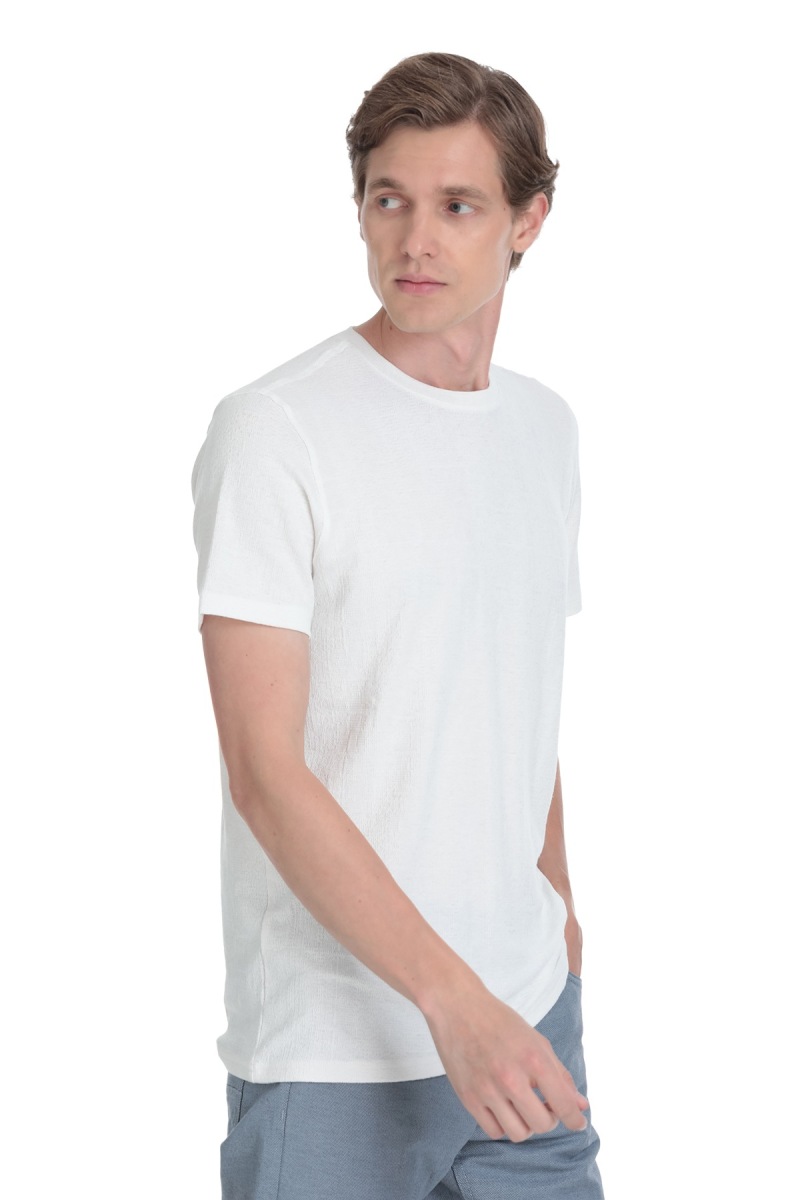 Beyaz Regular Fit Bisiklet Yaka Tişört - Hatemoğlu (1)