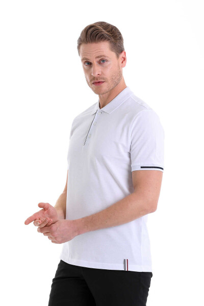 Beyaz Comfort Fit 100% Pamuk Polo Yaka Tişört - 1