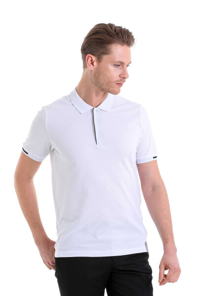 Beyaz Comfort Fit 100% Pamuk Polo Yaka Tişört - 3