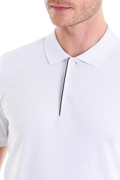 Beyaz Comfort Fit 100% Pamuk Polo Yaka Tişört - 4