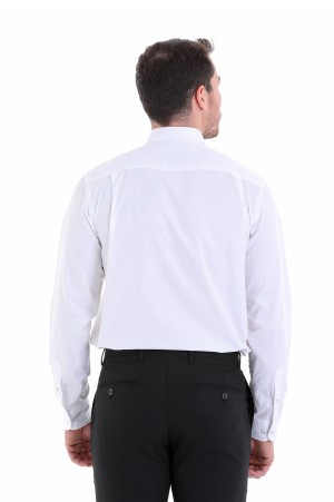 Beyaz Regular Fit Düz 100% Pamuk Düğmeli Yaka Uzun Kollu Casual Gömlek - Thumbnail