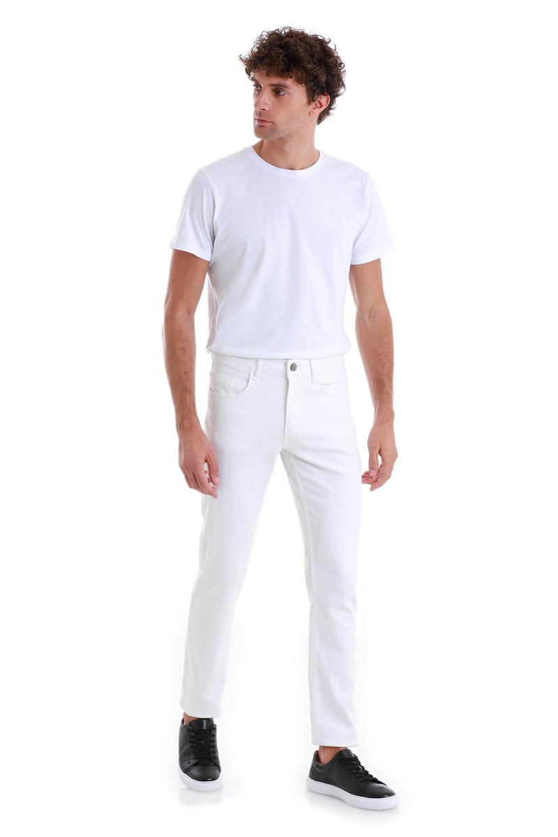 Beyaz Regular Fit 5 Cep Pamuklu Kot Pantolon - Hatemoğlu