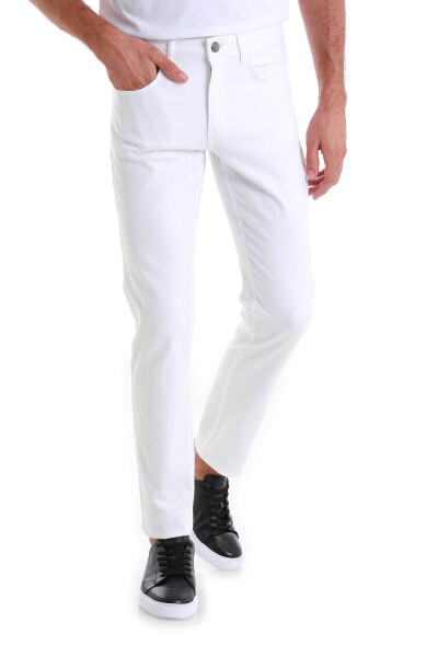 Beyaz Regular Fit 5 Cep Pamuklu Kot Pantolon 