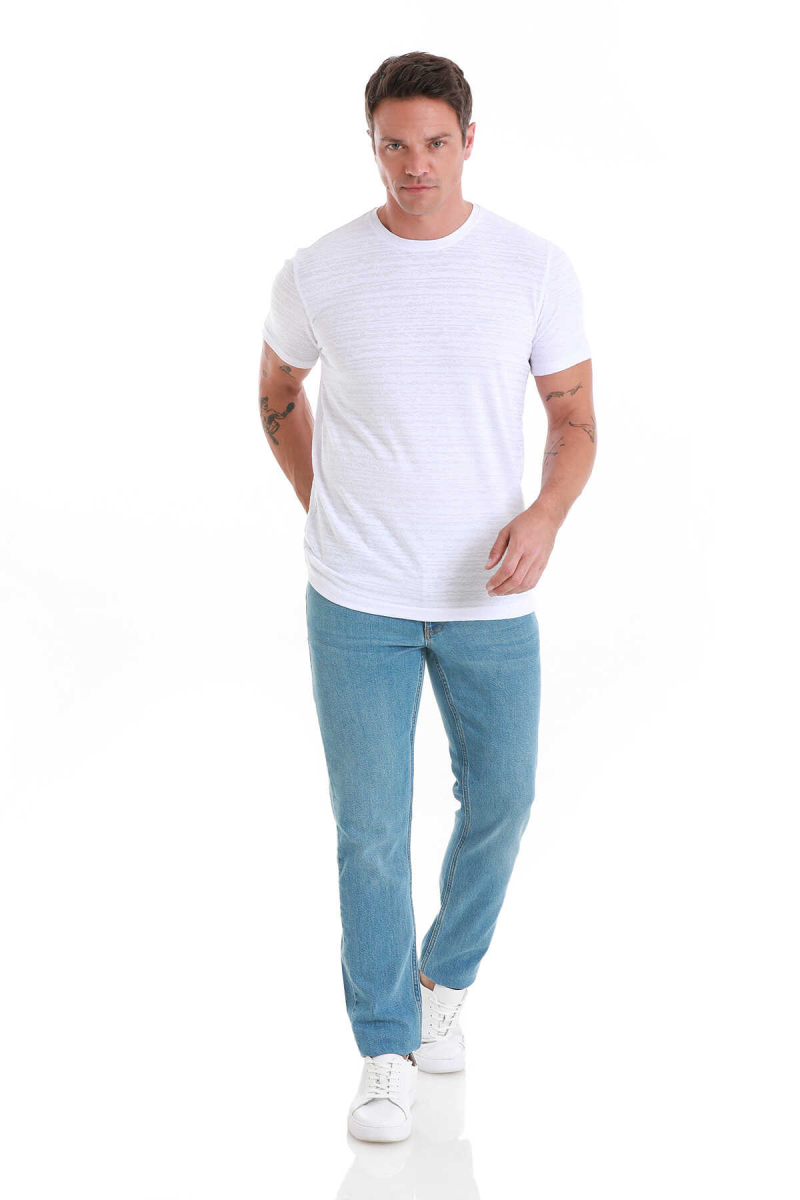 Beyaz Regular Fit Bisiklet Yaka Tişört - HTML (1)