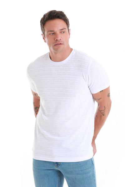 Beyaz Regular Fit Bisiklet Yaka Tişört - 3