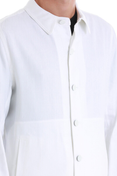 Beyaz Regular Fit Mono Yaka Keten Overshirt Spor Takım - 6