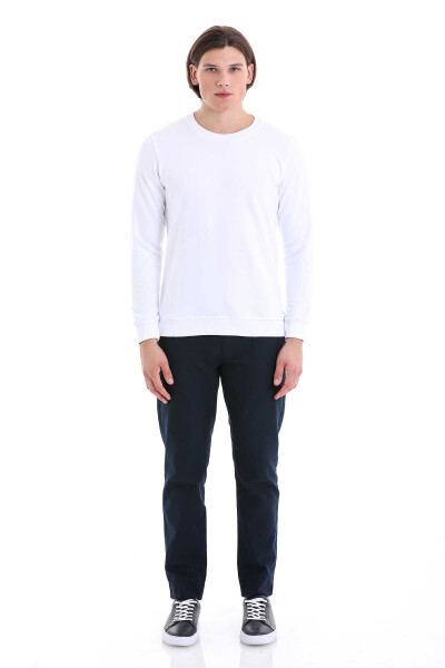 Beyaz Regular Fit Düz Pamuklu Bisiklet Yaka Sweatshirt - 8