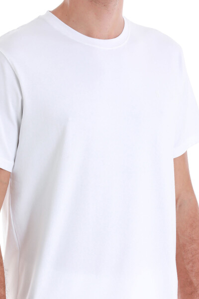 Beyaz Regular Fit Pamuklu Bisiklet Yaka Tişört - 5