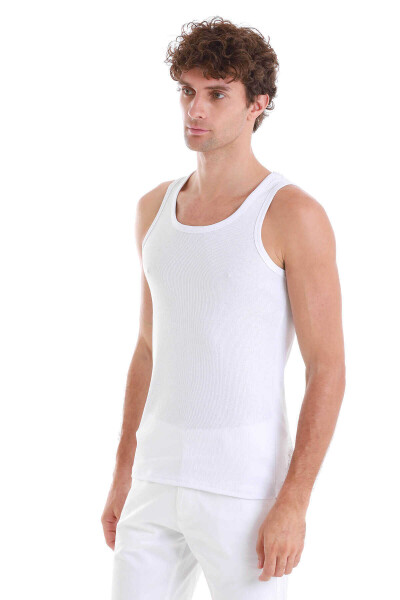 Beyaz Regular Fit Pamuklu Örme Atlet - 4