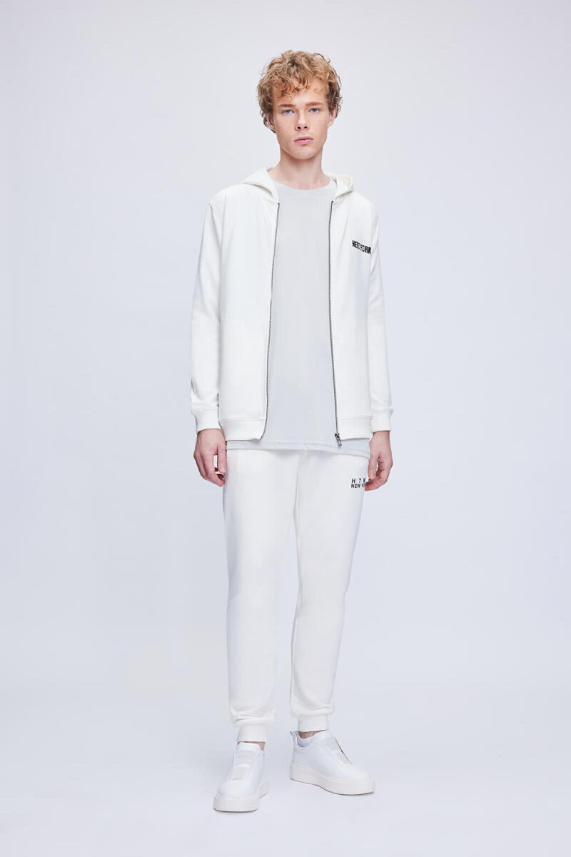 Beyaz Regular Fit Pamuklu Tam Boy Fermuarlı Sweatshirt - HTML (1)