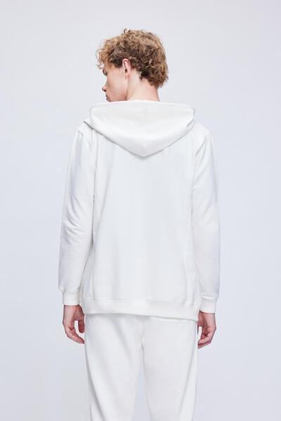 Beyaz Regular Fit Pamuklu Tam Boy Fermuarlı Sweatshirt - 5