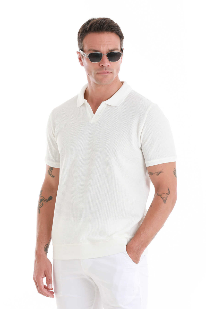Beyaz Regular Fit Polo Yaka Pamuklu Tişört