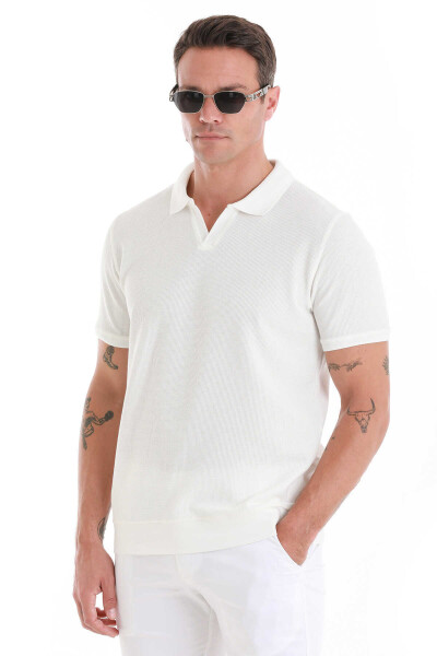 Beyaz Regular Fit Polo Yaka Pamuklu Tişört - 3