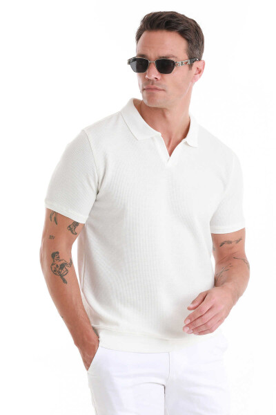 Beyaz Regular Fit Polo Yaka Pamuklu Tişört - 4