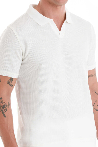 Beyaz Regular Fit Polo Yaka Pamuklu Tişört - 5