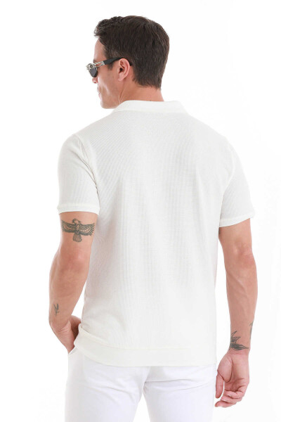 Beyaz Regular Fit Polo Yaka Pamuklu Tişört - 6