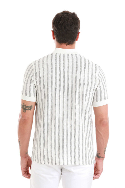 Beyaz Regular Fit Çizgili Polo Yaka Pamuklu Tişört - 6