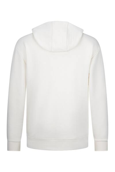 Beyaz Regular Fit Fermuarlı Kapüşonlu Sweatshirt - 2