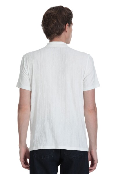 Beyaz Regular Fit Fermuarlı Polo Yaka Tişört - 5