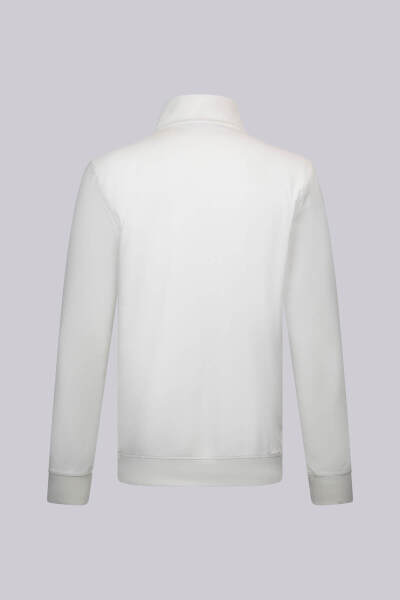 Beyaz Regular Fit Fermuarlı Yarım Balıkçı Yaka Pamuklu Sweatshirt - 2