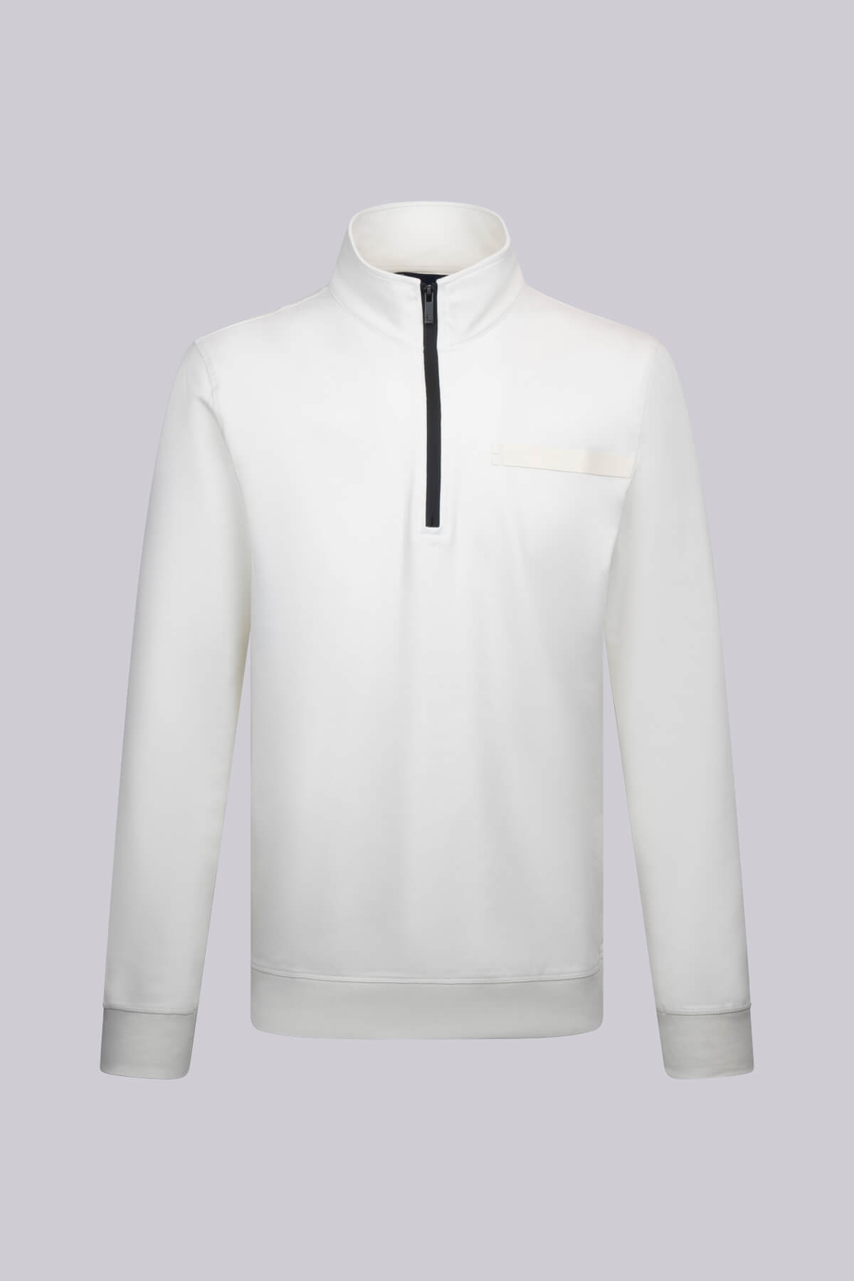 Beyaz Regular Fit Fermuarlı Yarım Balıkçı Yaka Pamuklu Sweatshirt - 1