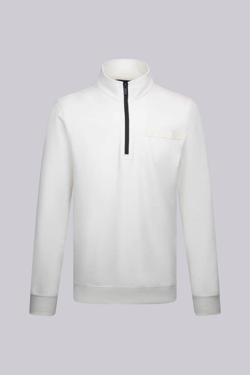 Beyaz Regular Fit Fermuarlı Yarım Balıkçı Yaka Pamuklu Sweatshirt - HTML