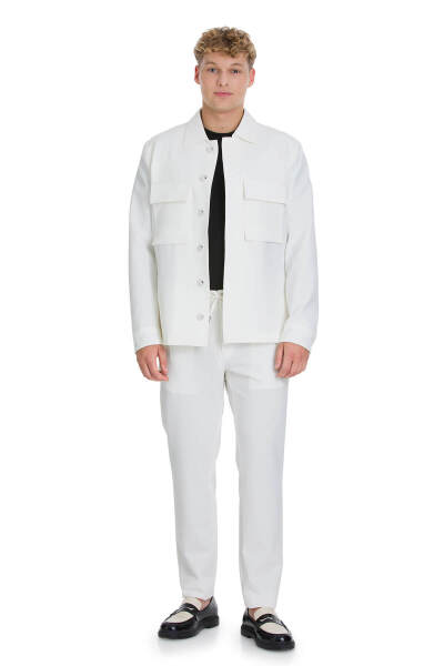 Beyaz Regular Fit Mono Yaka Casual Overshirt Takım - 7