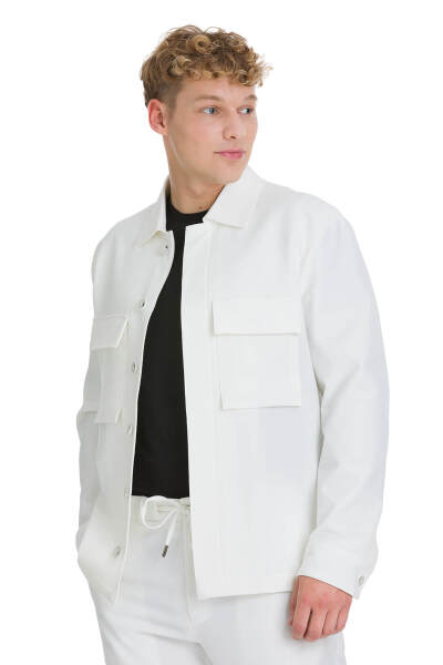 Beyaz Regular Fit Mono Yaka Casual Overshirt Takım - 2
