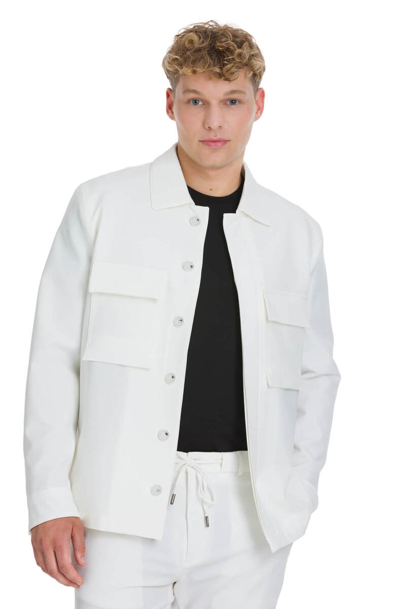 Beyaz Regular Fit Mono Yaka Casual Overshirt Takım - HTML (1)
