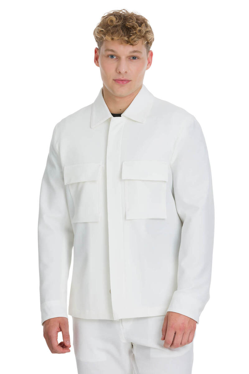 Beyaz Regular Fit Mono Yaka Casual Overshirt Takım - HTML (1)