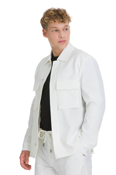 Beyaz Regular Fit Mono Yaka Casual Overshirt Takım - 5