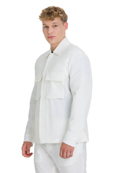 Beyaz Regular Fit Mono Yaka Casual Overshirt Takım - 6