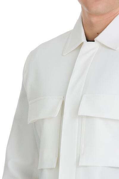 Beyaz Regular Fit Mono Yaka Casual Overshirt Takım - 7