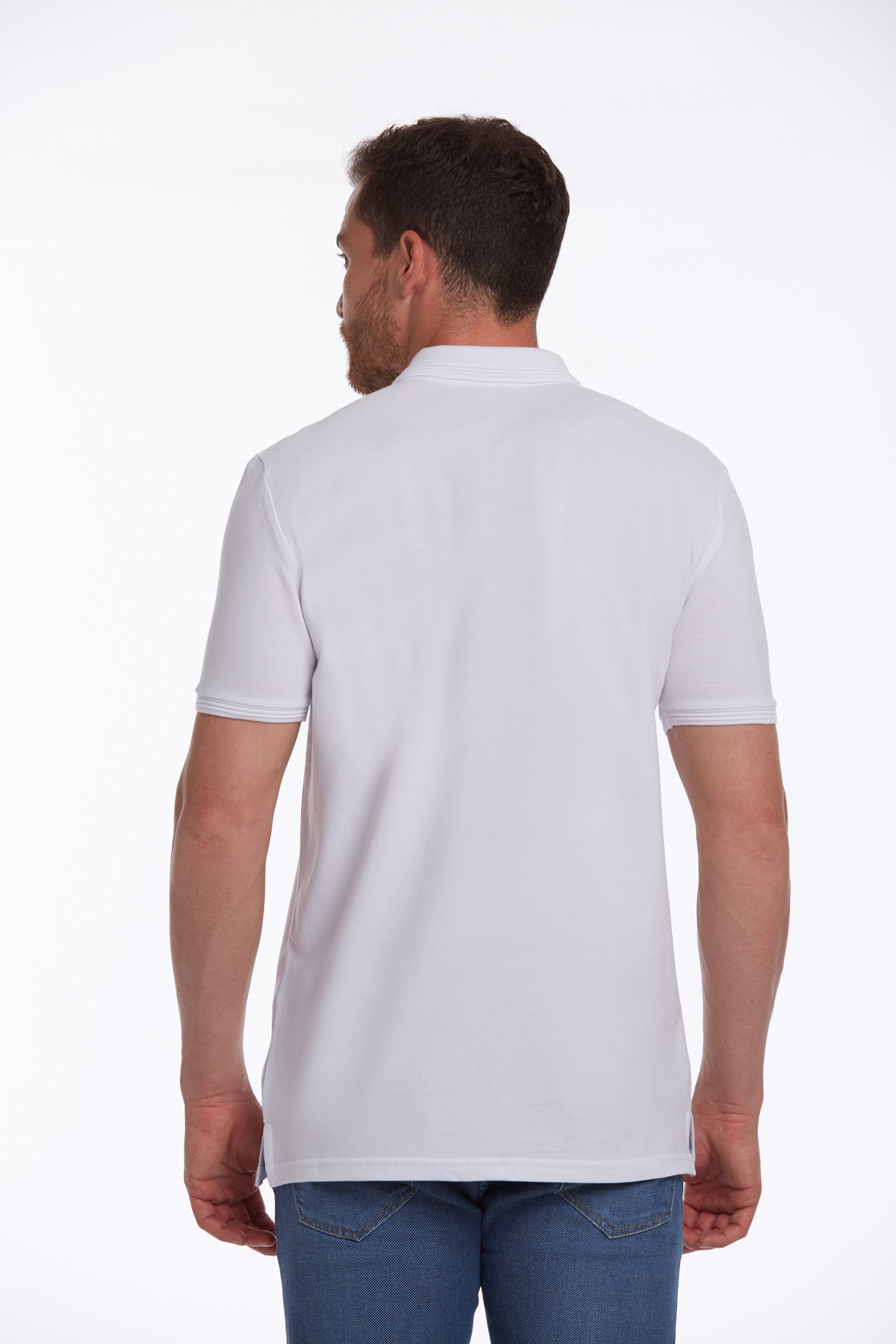 Beyaz Regular Fit Düz 100% Pamuk Polo Yaka Tişört