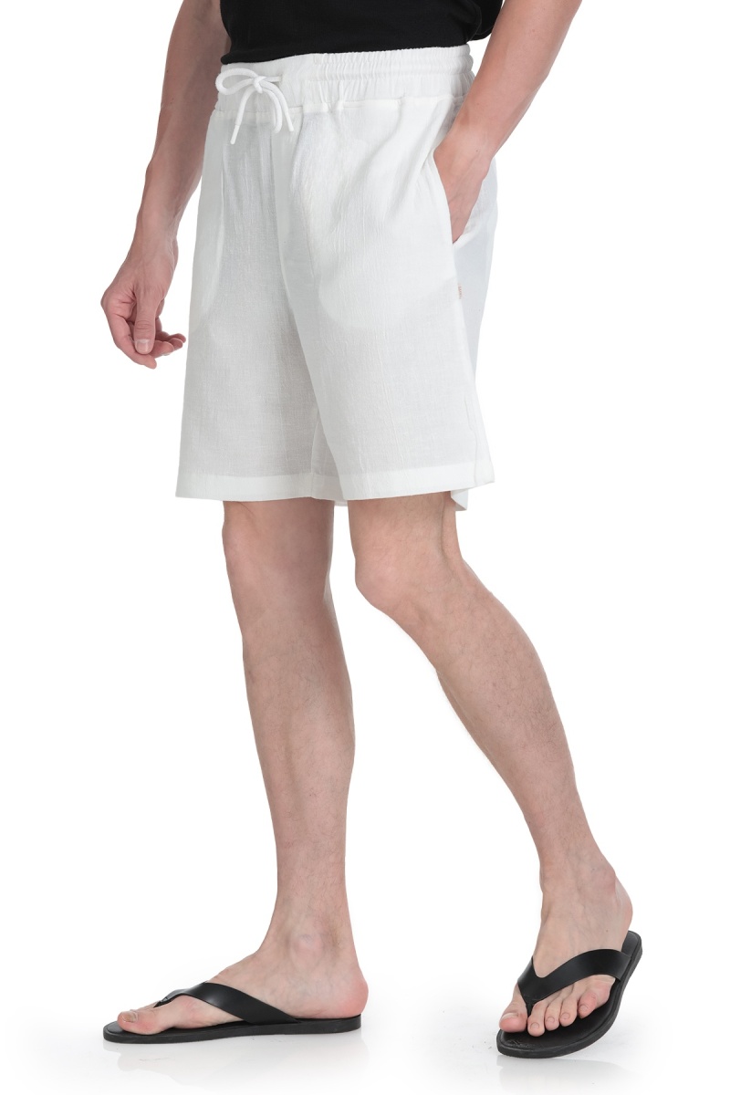 Beyaz Regular Fit Pamuklu Basic Örme Yandan Cepli Şort - Saykı