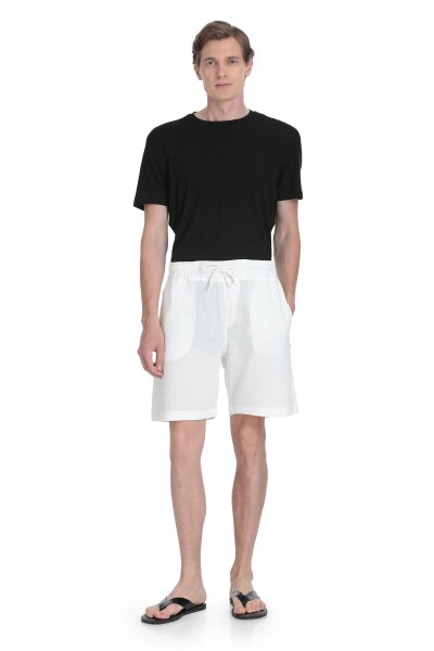 Beyaz Regular Fit Pamuklu Basic Örme Yandan Cepli Şort - 2