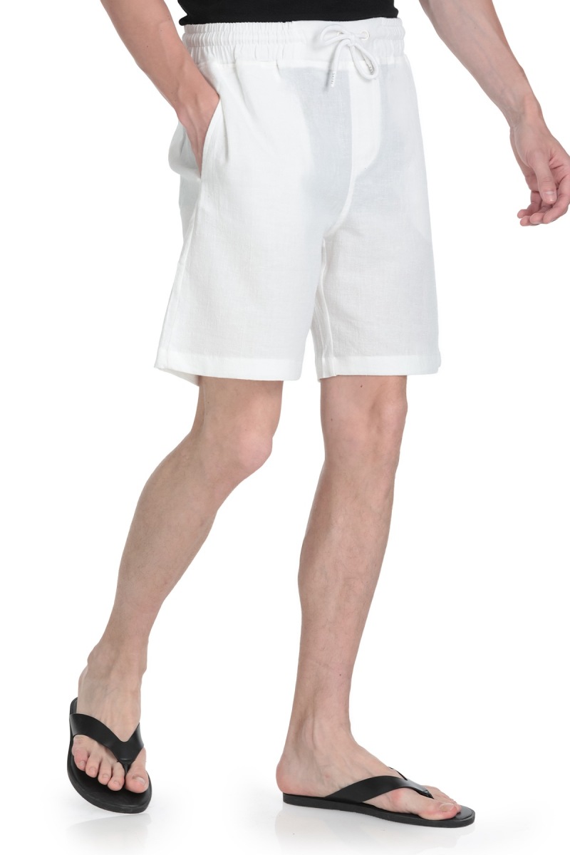 Beyaz Regular Fit Pamuklu Basic Örme Yandan Cepli Şort - Saykı (1)