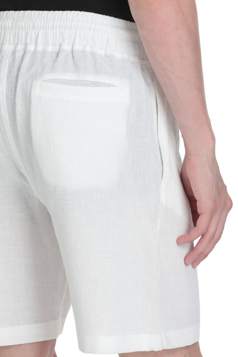 Beyaz Regular Fit Pamuklu Basic Örme Yandan Cepli Şort - Saykı (1)