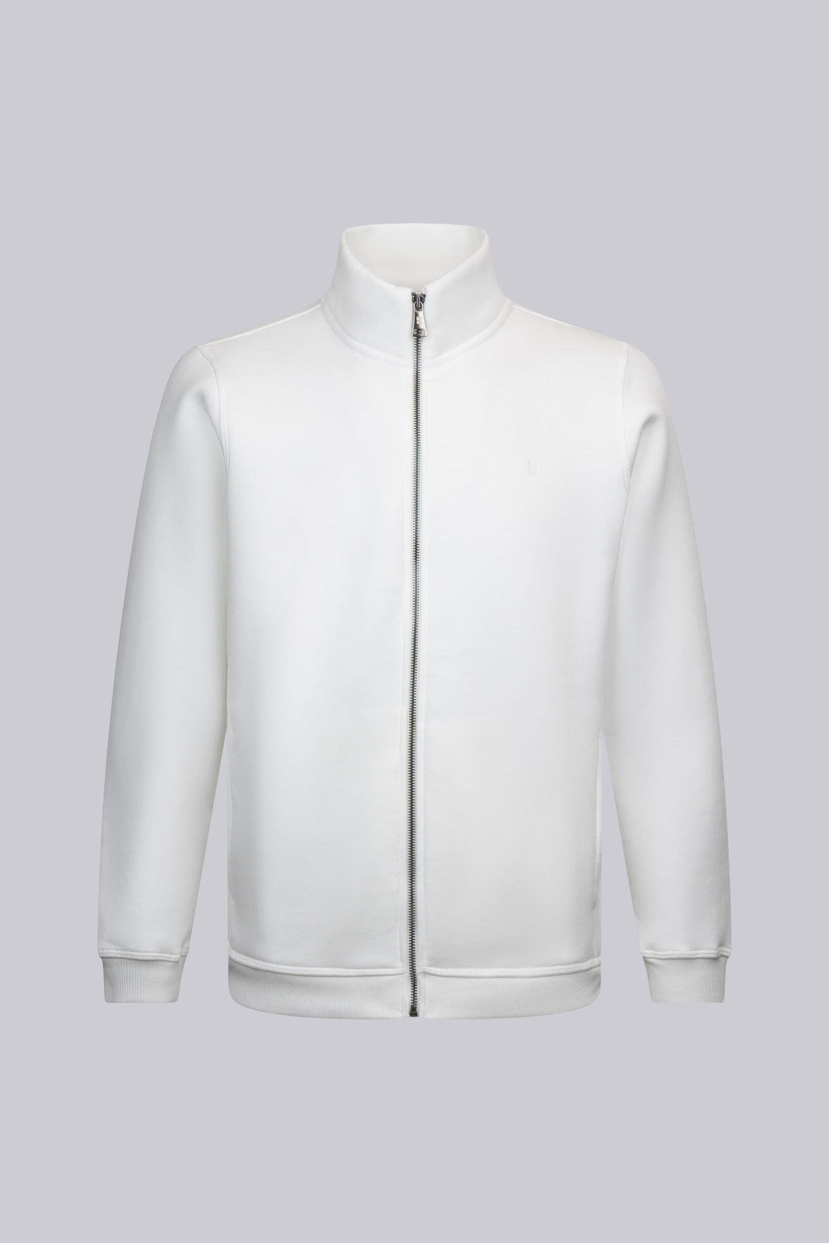 Beyaz Regular Fit Pamuklu Tam Fermuarlı Sweatshirt - 1