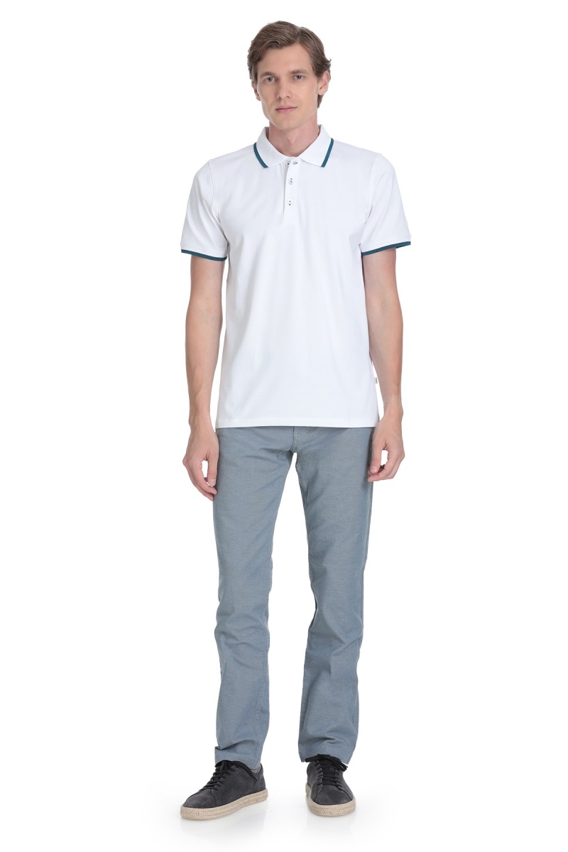 Beyaz Regular Fit Polo Yaka Pamuklu Rayon Tişört - Saykı (1)