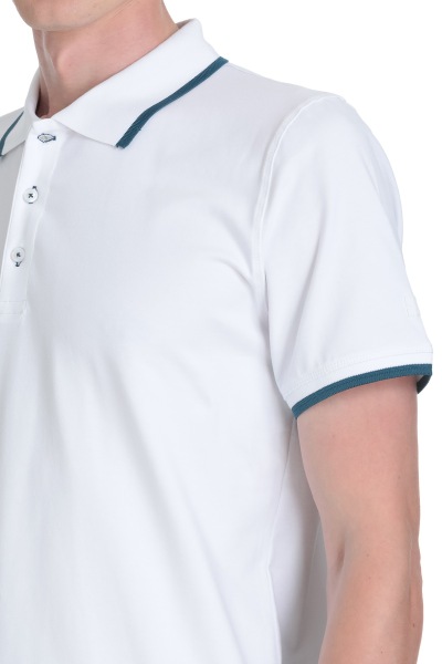 Beyaz Regular Fit Polo Yaka Pamuklu Rayon Tişört - 4