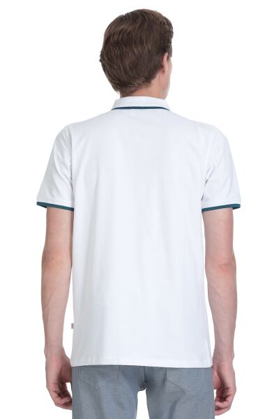 Beyaz Regular Fit Polo Yaka Pamuklu Rayon Tişört - 5